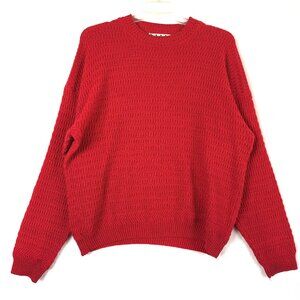 VTG BASIX FENN WRIGHT & MASON Crochet Fisherman Knit Sweater Mens XL Red